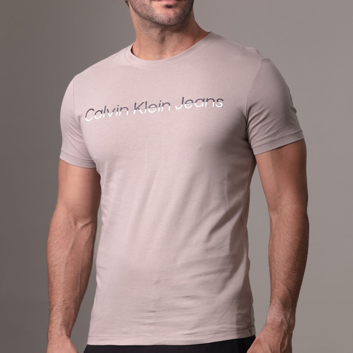CALVIN KLEIN - Camiseta gris con logo institutional bicolor Calvin Klein