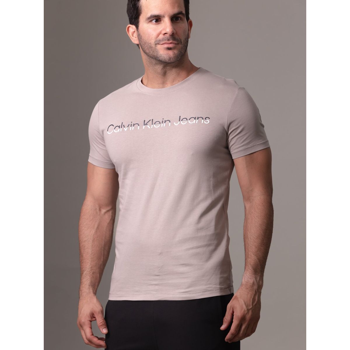 CALVIN KLEIN - Camiseta gris con logo institutional bicolor Calvin Klein