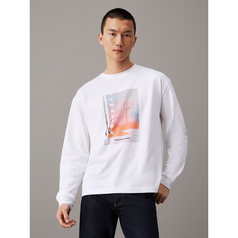 CALVIN KLEIN - Camiseta blanca de manga larga con estampado gráfico Calvin Klein