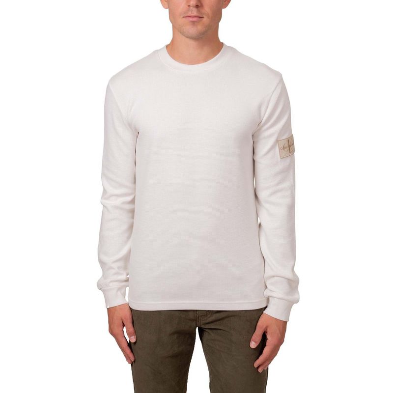 CALVIN KLEIN - Camiseta blanca slim de manga larga de punto gofrado Calvin Klein