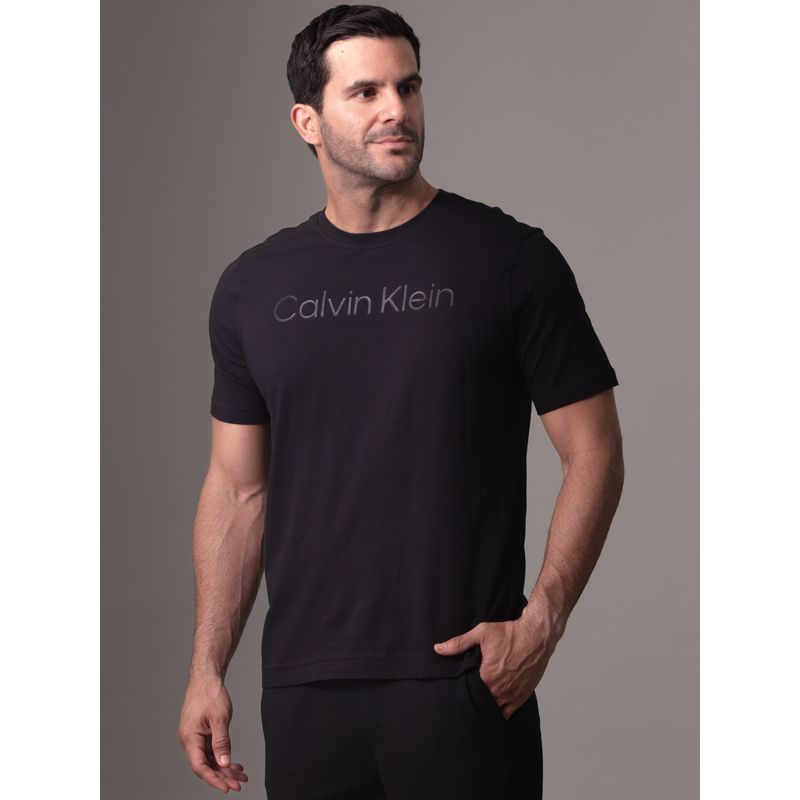 CALVIN KLEIN - Camiseta negra deportiva con logotipo tonal Calvin Klein
