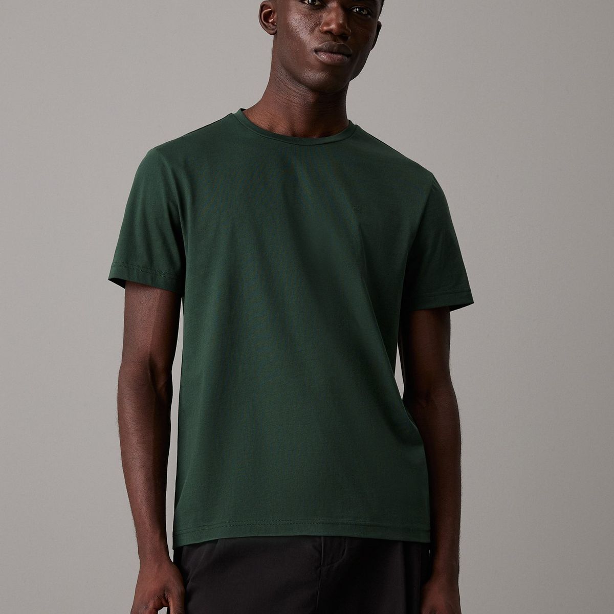 CALVIN KLEIN - Camiseta verde de algodón con parche de goma Calvin Klein