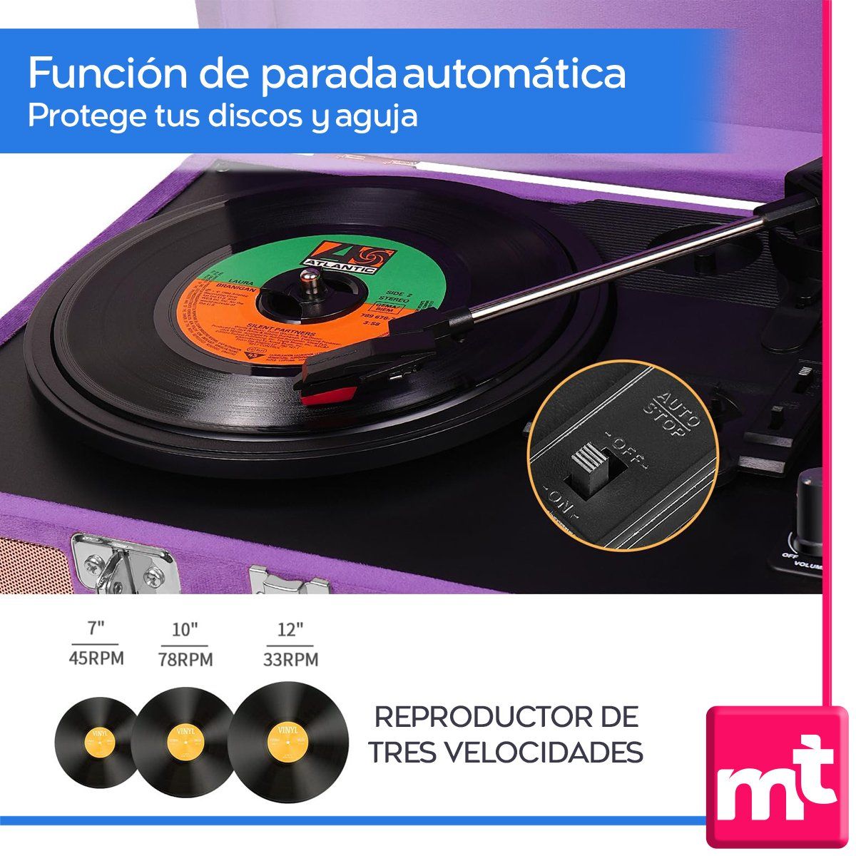 GENERICO - Tocadiscos Reproduce y Graba Vinilos Lp altavoces y Bluetooth Receptor