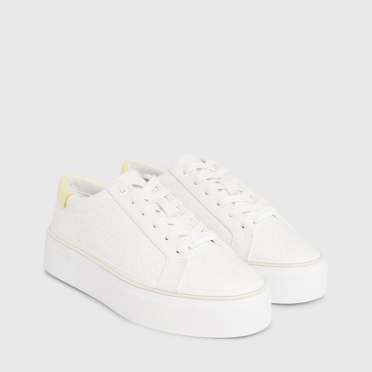 CALVIN KLEIN - Tenis blanco blanco con plataforma y monograma Calvin Klein