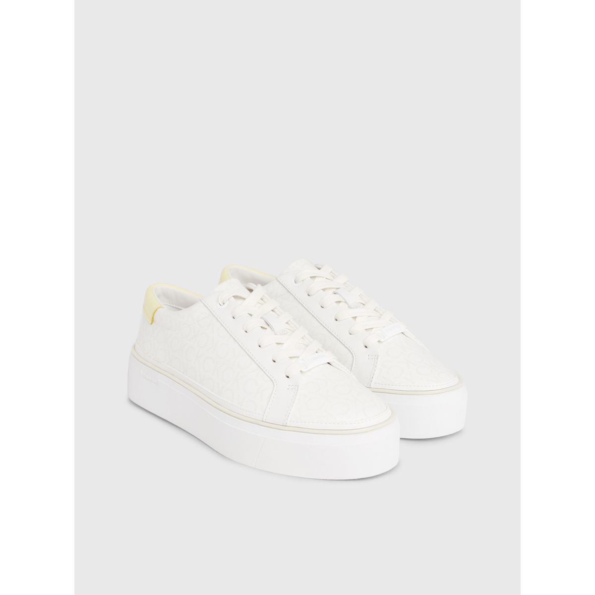 CALVIN KLEIN - Tenis blanco blanco con plataforma y monograma Calvin Klein