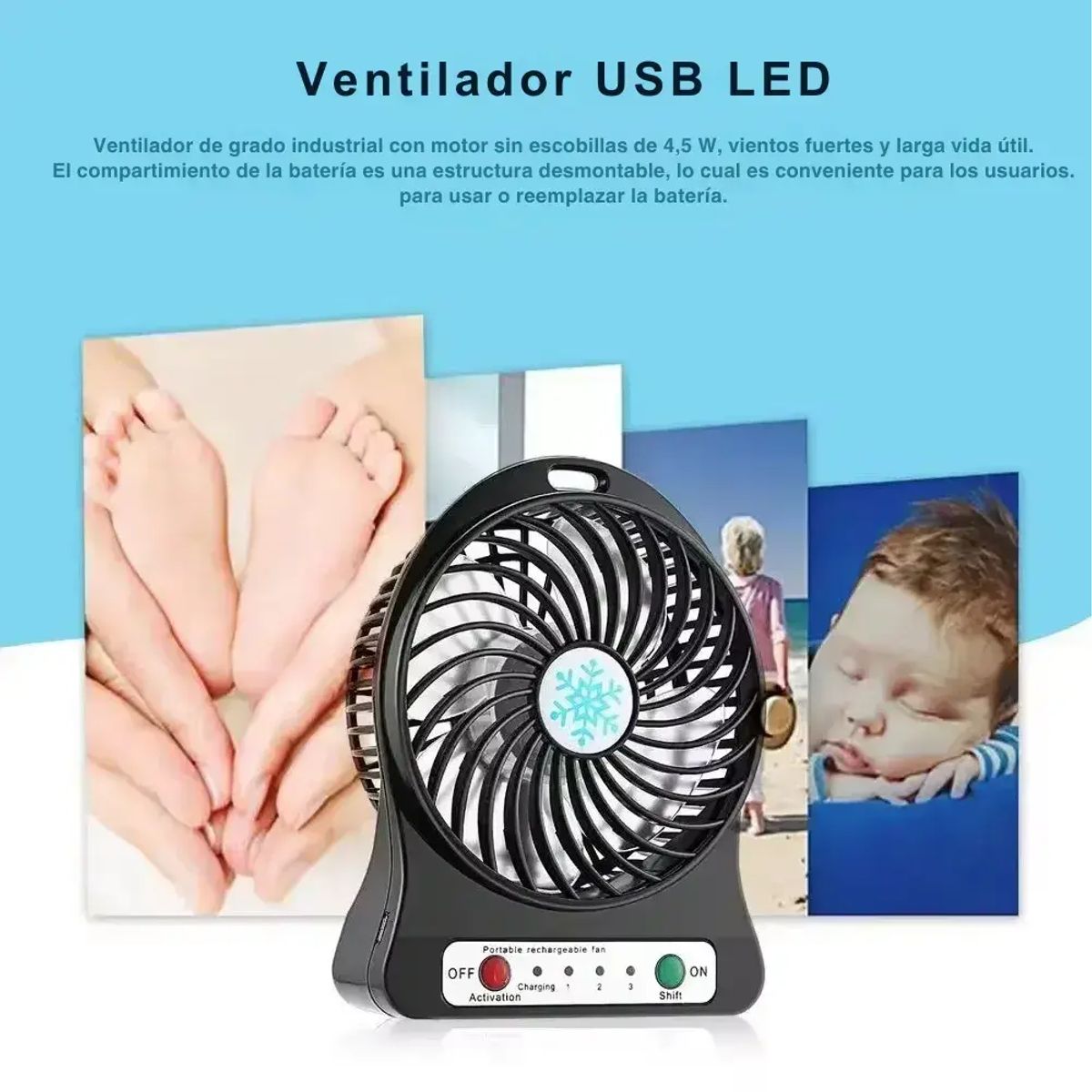 SKY - Mini ventilador portátil recargable de mesa USB