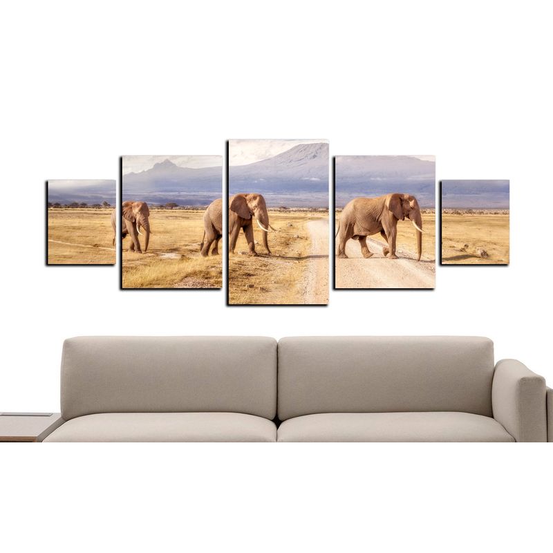 ART INDUSTRY - Cuadro 130x50cms 5pzs Deco Elefantes Pradera
