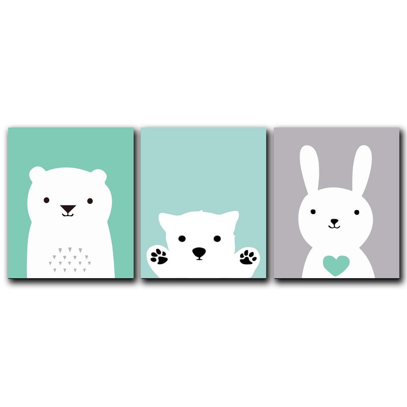 ART INDUSTRY - Triptico Cuadros Niños 40x30 Cms Set9 Osos Conejo