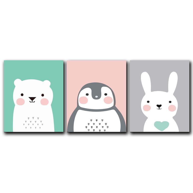 ART INDUSTRY - Triptico Cuadros Niños 40x30 Cms Set10 Oso Pingüino Conejo