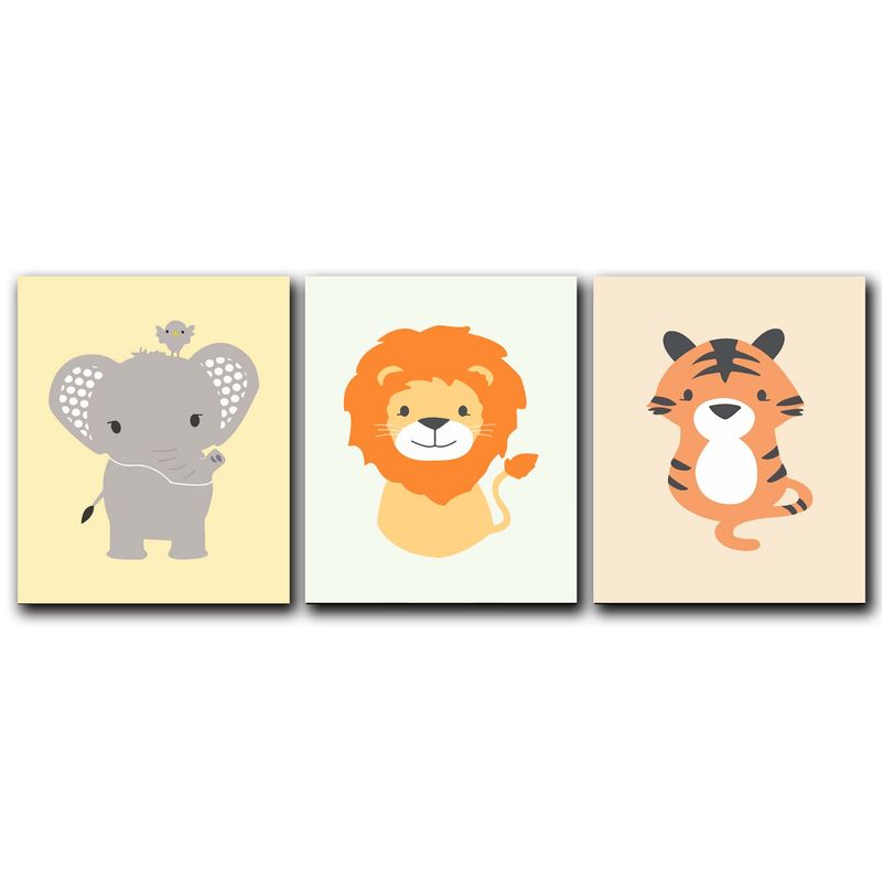 ART INDUSTRY - Triptico Cuadros Niños 40x30 Cms Set17 Leon Tigre Elefante