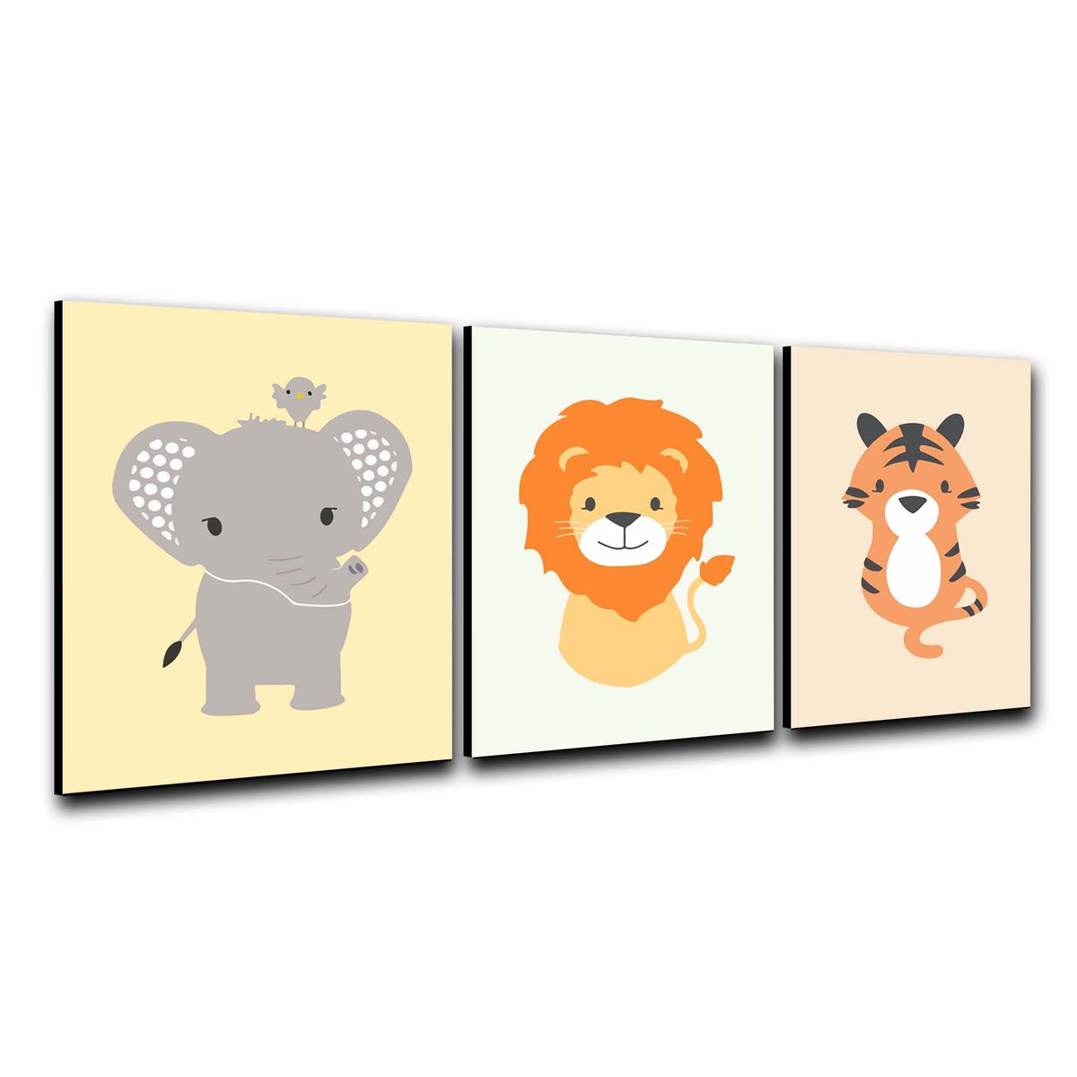 ART INDUSTRY - Triptico Cuadros Niños 40x30 Cms Set17 Leon Tigre Elefante