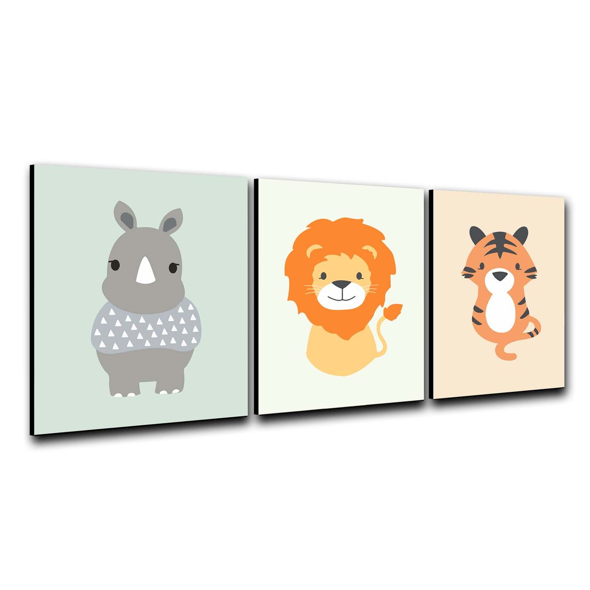 ART INDUSTRY - Triptico Cuadros Niños 40x30 Cms Set16 Rino Tigre Leon