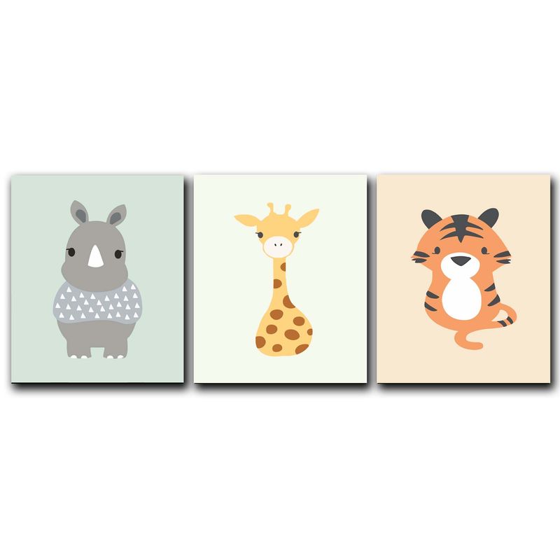 ART INDUSTRY - Triptico Cuadros Niños 40x30 Cms Set14 Rino Jirafa Tigre