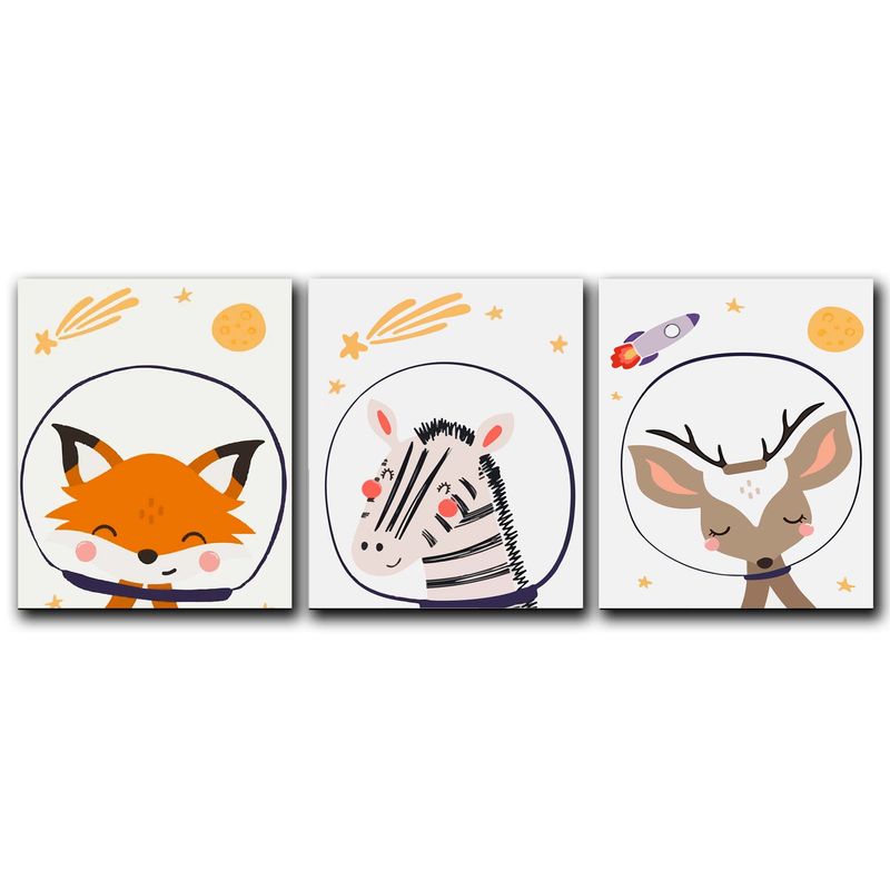 ART INDUSTRY - Triptico Cuadros Niños 40x30 Cms Set2 Zorro Cebra Venado