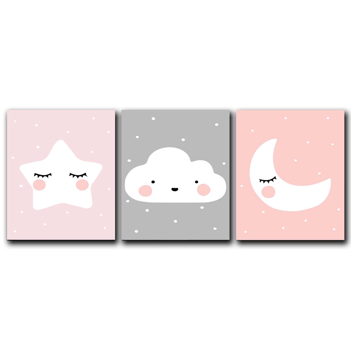 ART INDUSTRY - Triptico Cuadros Niños 40x30 Cms Set23 Nube Estrella Luna