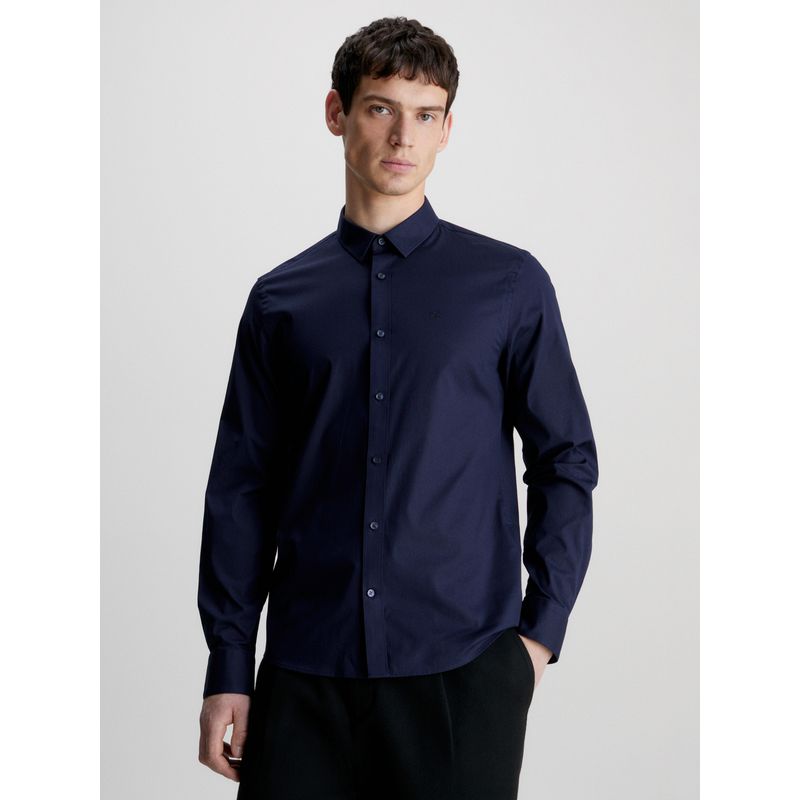 CALVIN KLEIN - Camisa Azul Slim De Popelín Elástico Calvin Klein