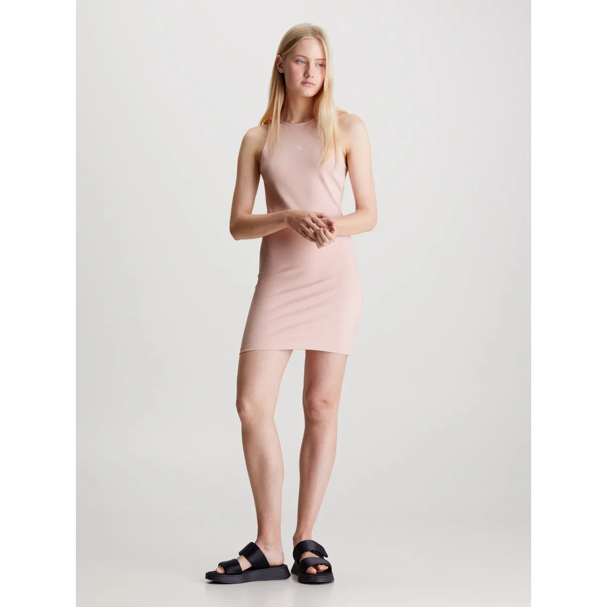 CALVIN KLEIN - Vestido rosado de punto milano con recortes Calvin Klein