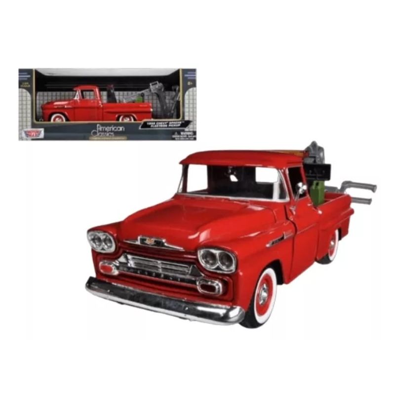 MOTOR MAX - CARRO GRUA CHEVY APACHE FLEETSIDE PICKUP 1958 ROJA 1/24