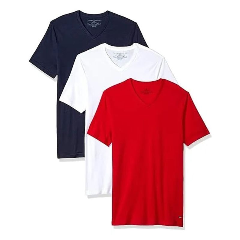 TOMMY HILFIGER - Paquete De 3 Camisetas De Cuello V Con Logo Hombre Rojo Tommy Hilfiger