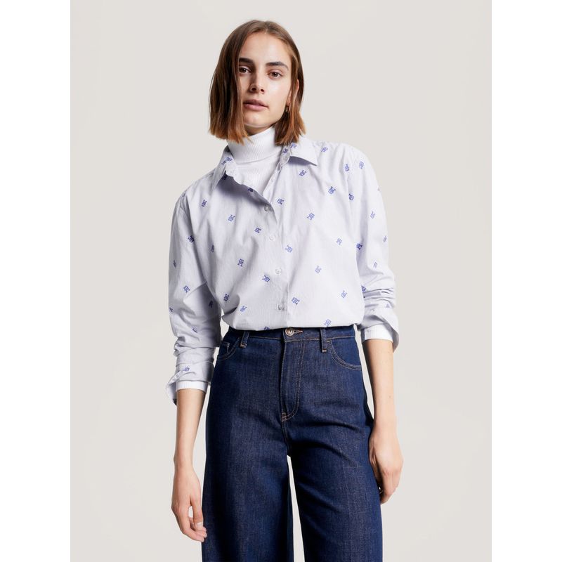 TOMMY HILFIGER - Camisa De Rayas Ithaca Con Monogramas Th Para Mujer Tommy Hilfiger