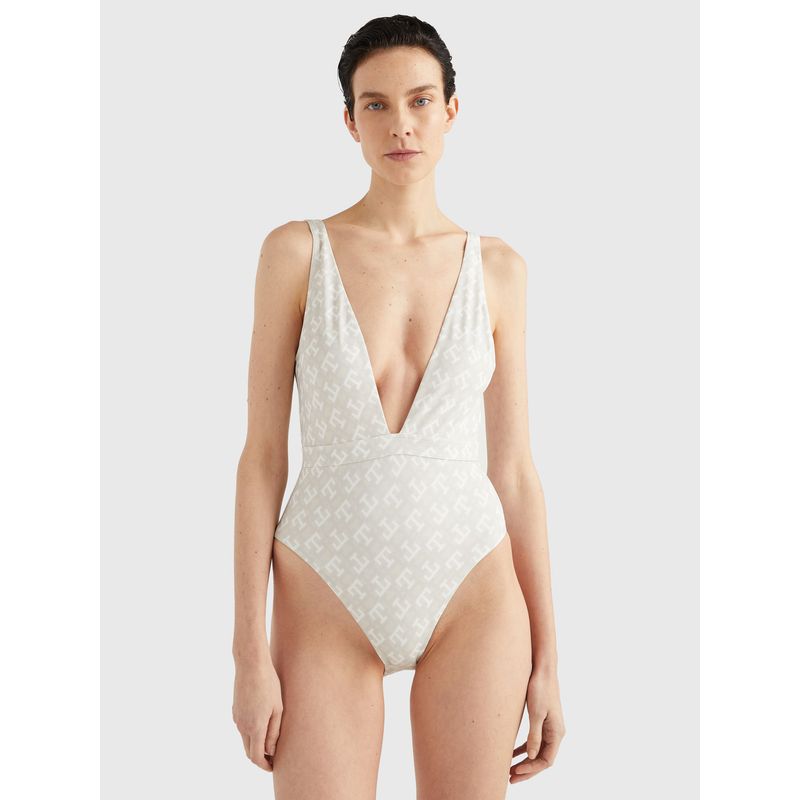 TOMMY HILFIGER - Traje De Baño Th Monogram Estampado Mujer Blanco Tommy Hilfiger