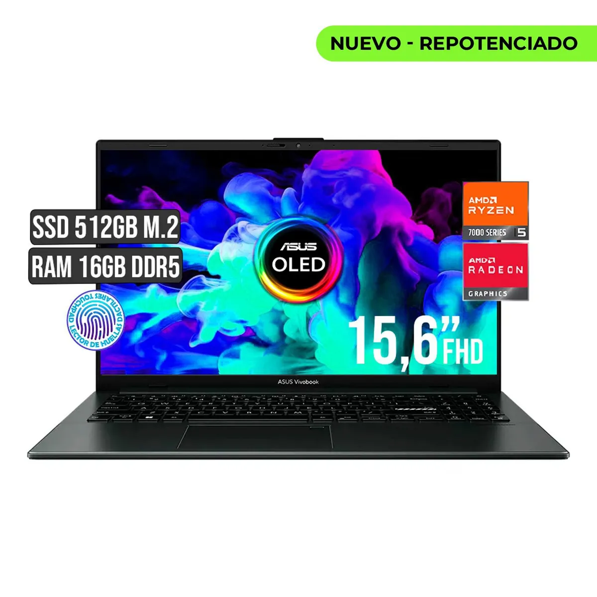 ASUS - PORTATIL ASUS AMD RYZEN 5-7520U SSD 512GB RAM 16GB PANTALLA OLED 15.6 FULL HD