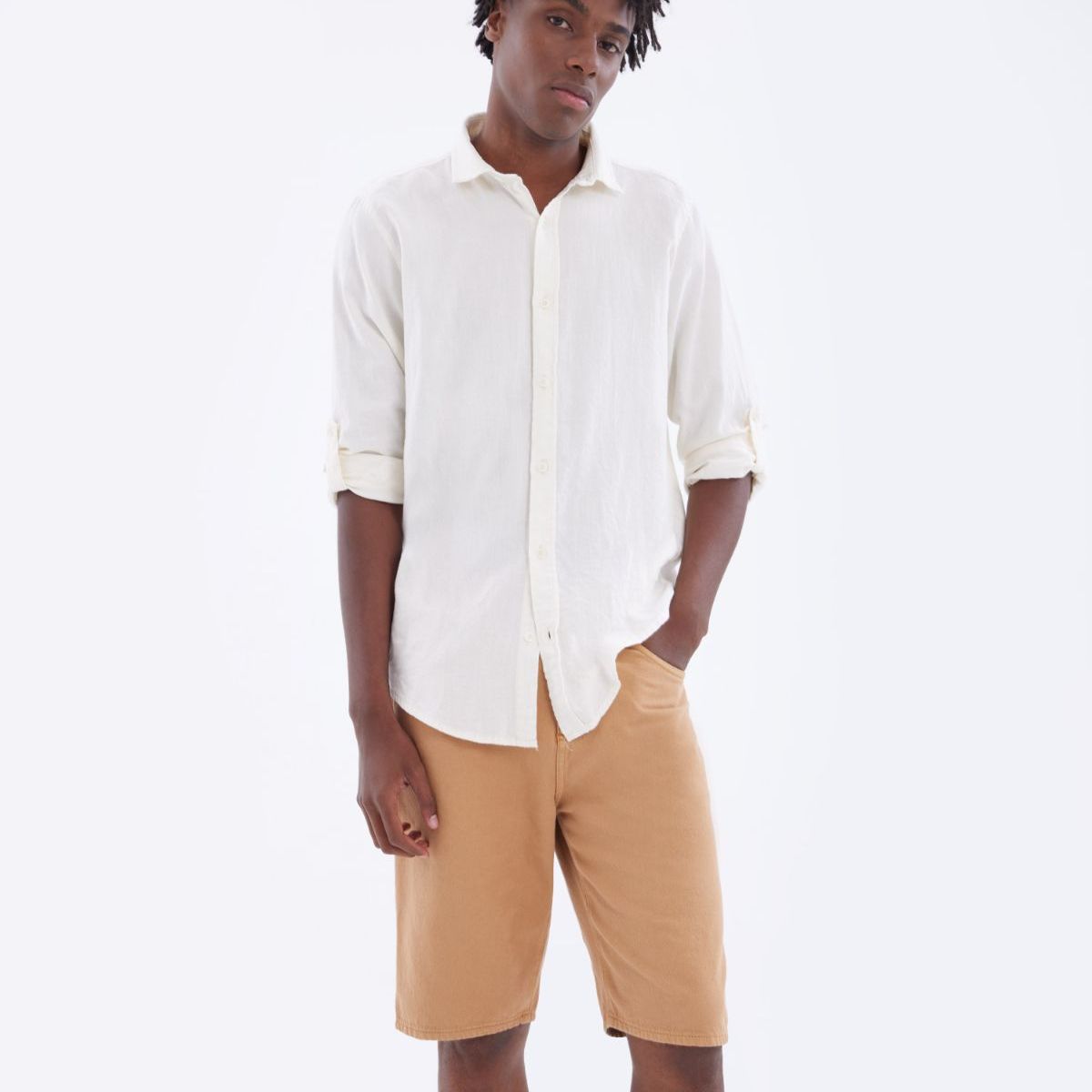 SEVEN SEVEN - Camisa En Efecto Lino  Para Hombre Marfil Seven Seven