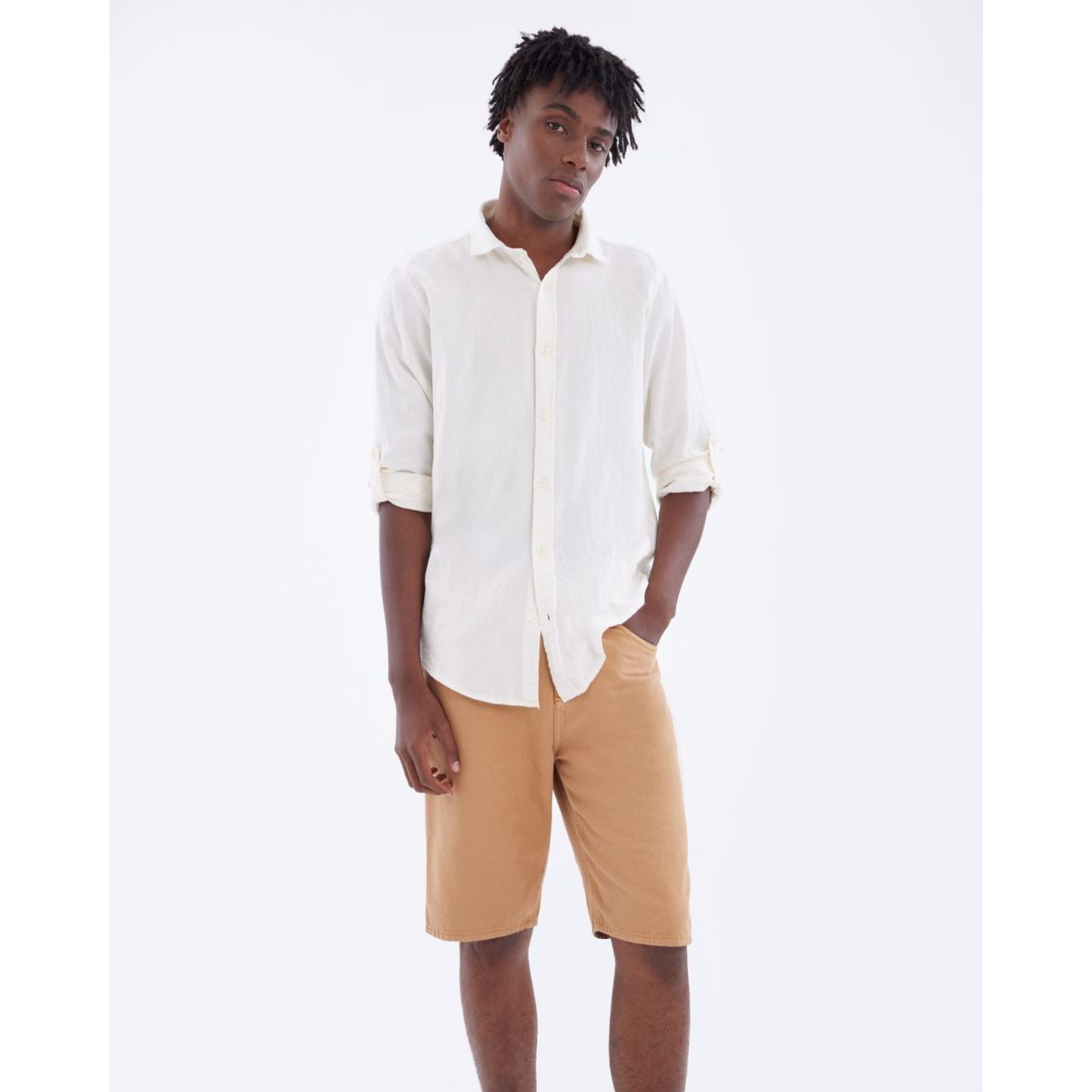 SEVEN SEVEN - Camisa En Efecto Lino  Para Hombre Marfil Seven Seven