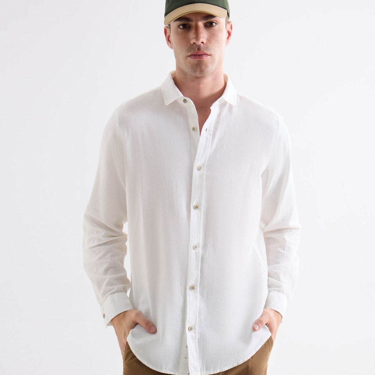 SEVEN SEVEN - Camisa En Efecto Lino  Para Hombre Marfil Seven Seven