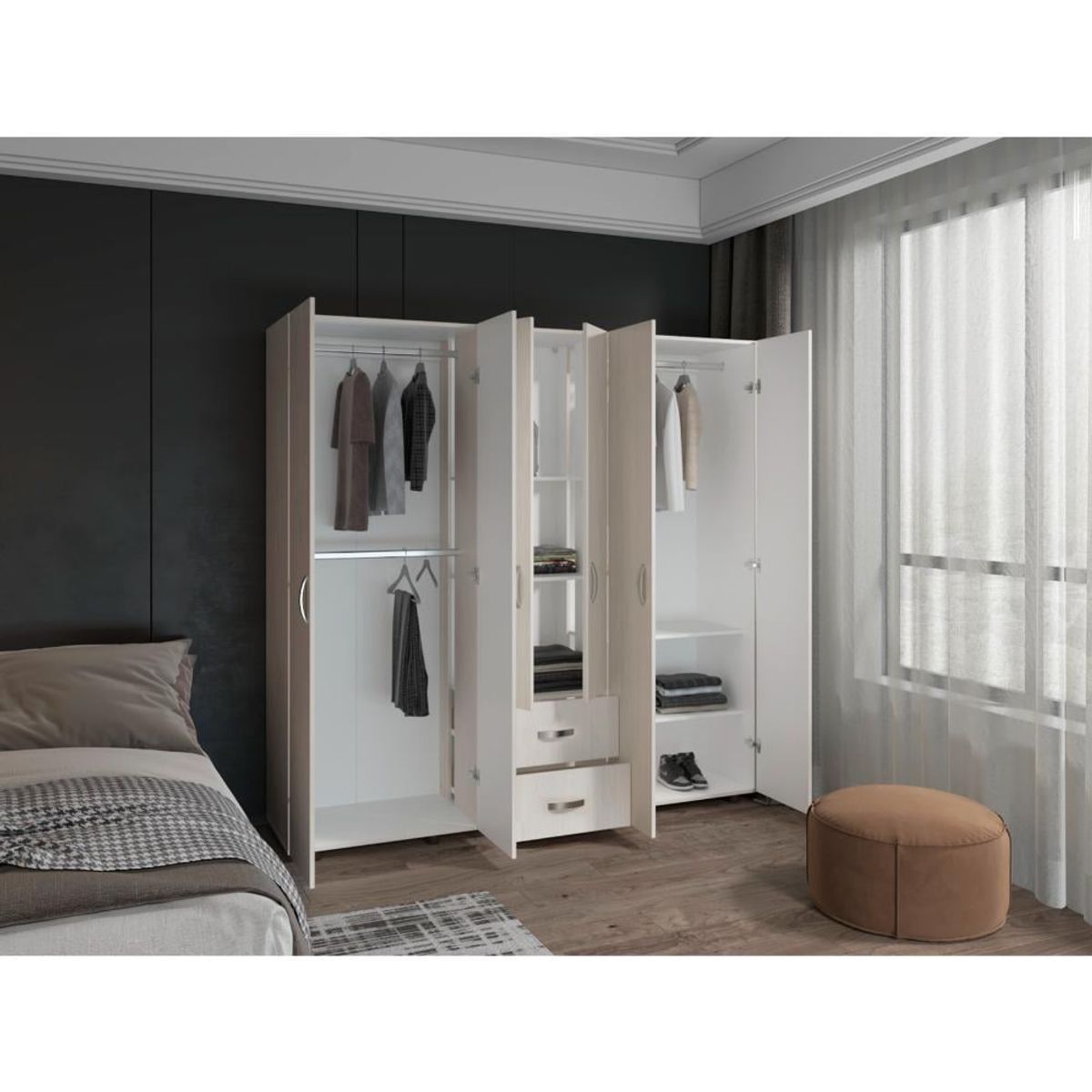 RTA DESIGN - Closet Barin Nevado y Blanco con cuatro puertas abatibles