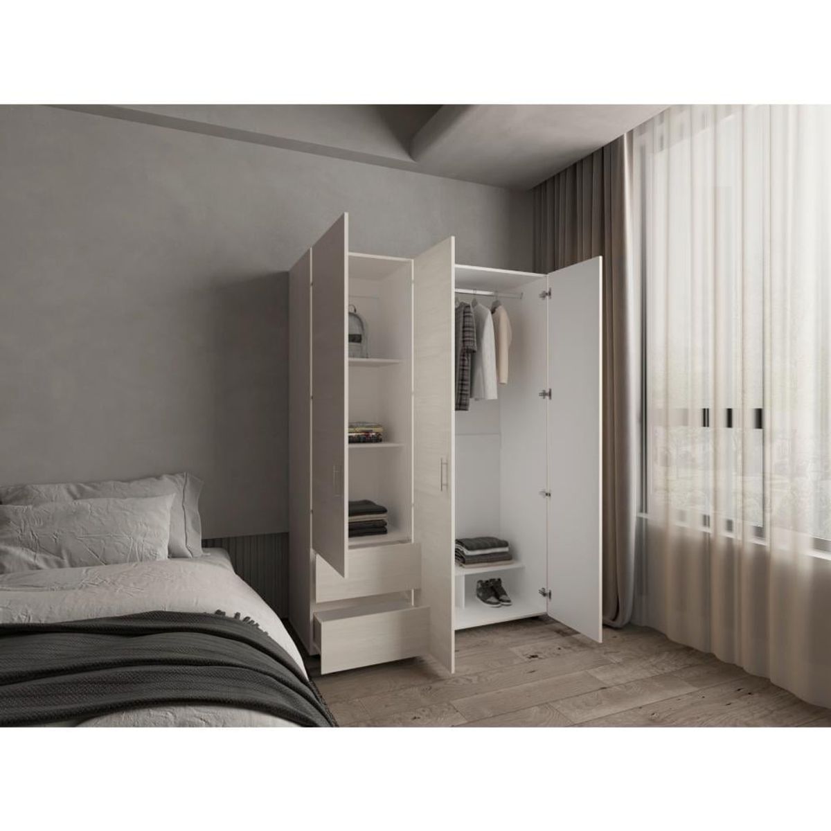 RTA DESIGN - Closet Light 140 Nevado y Blanco con tres puertas abatibles_.