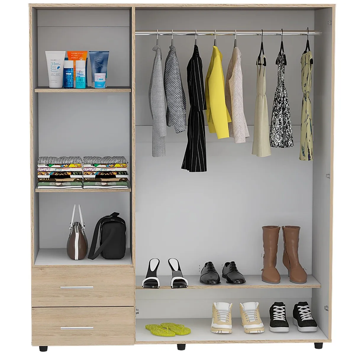 RTA DESIGN - Closet Light Beige y Blanco con Dos Cajones Organizadores y Dos Entrepaños Para Zapatos_.