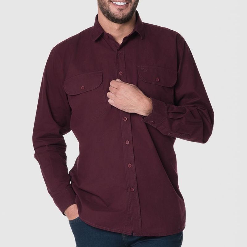LEC LEE - Camisa Casual Hombre Lec Lee Vinotinto