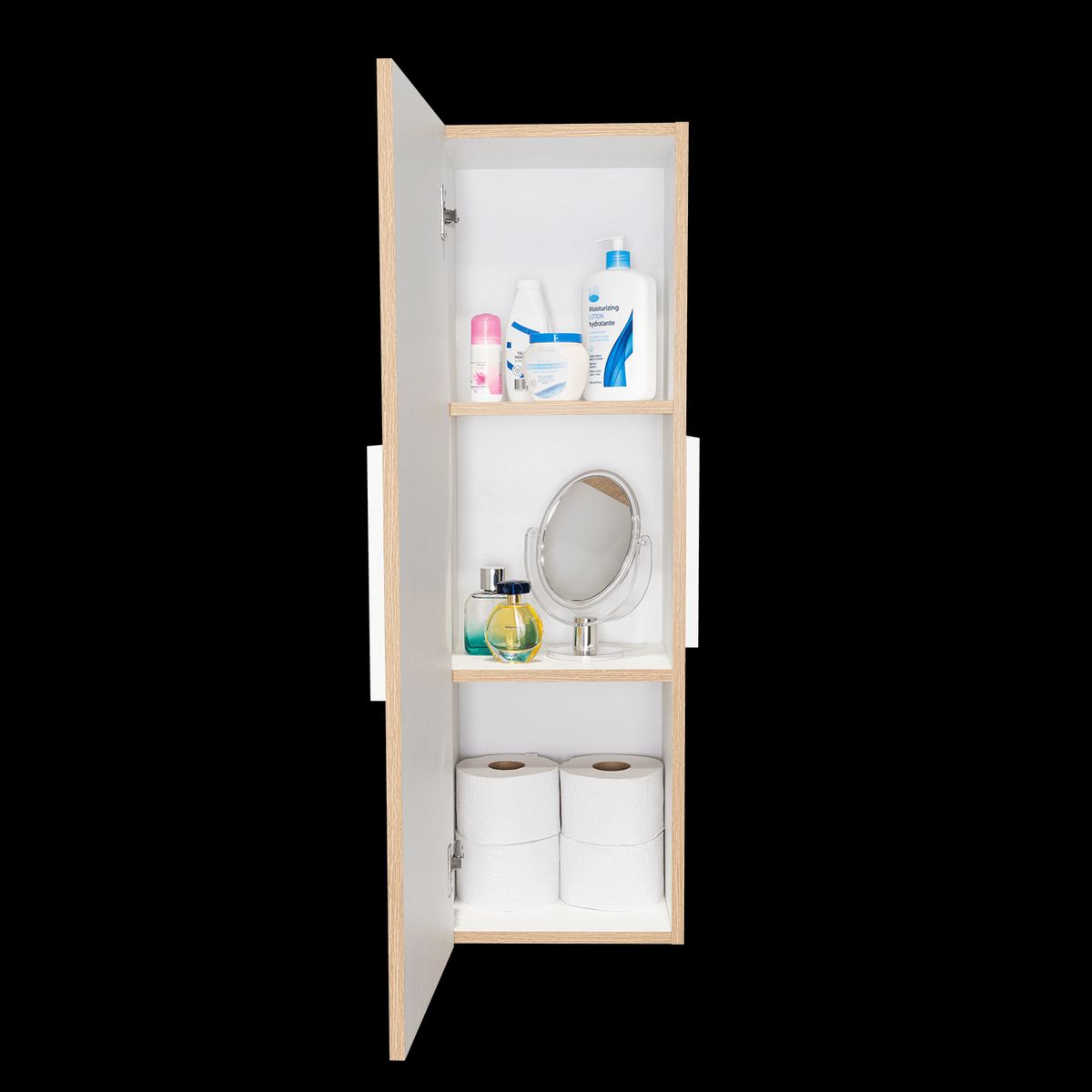 RTA - Gabinete de Baño Picasso Blanco y Café Claro con Espacio Para Guardar Objetos de Aseo  ZF