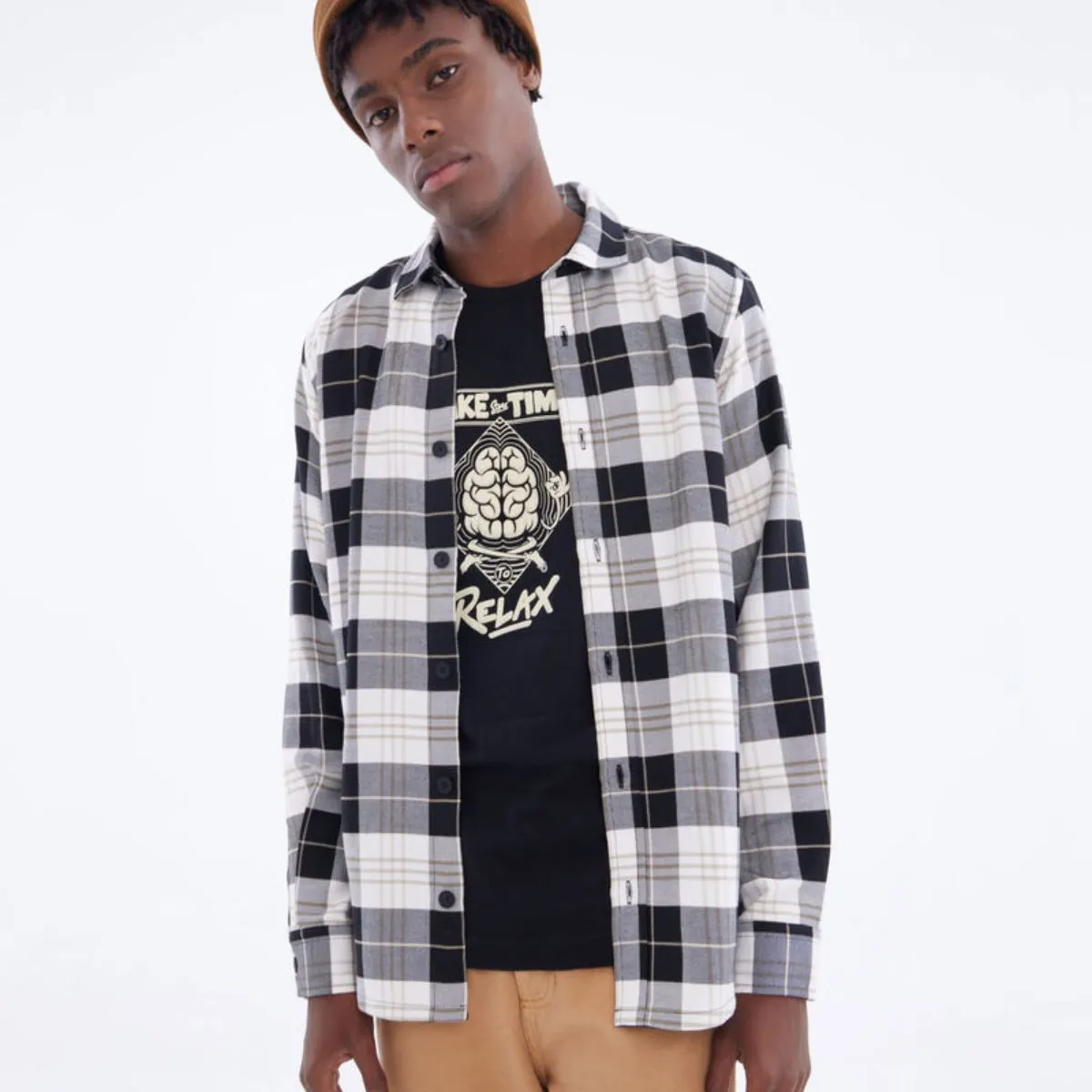 SEVEN SEVEN - Camisa Leñadora Manga Larga  Para Hombre Negro Seven Seven