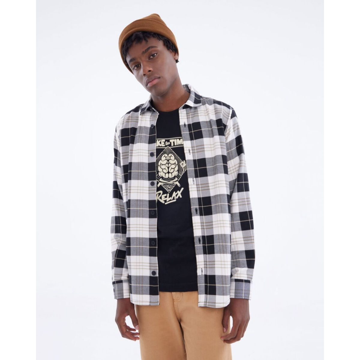 SEVEN SEVEN - Camisa Leñadora Manga Larga  Para Hombre Negro Seven Seven