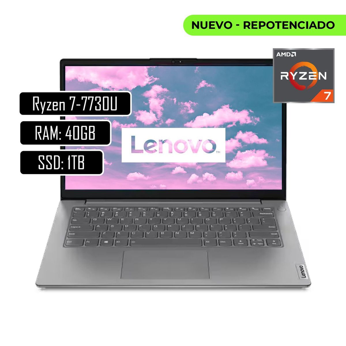 LENOVO - PORTATIL  AMD RYZEN 7-7730U SSD 1TB RAM 40GB LED 14 FULL HD