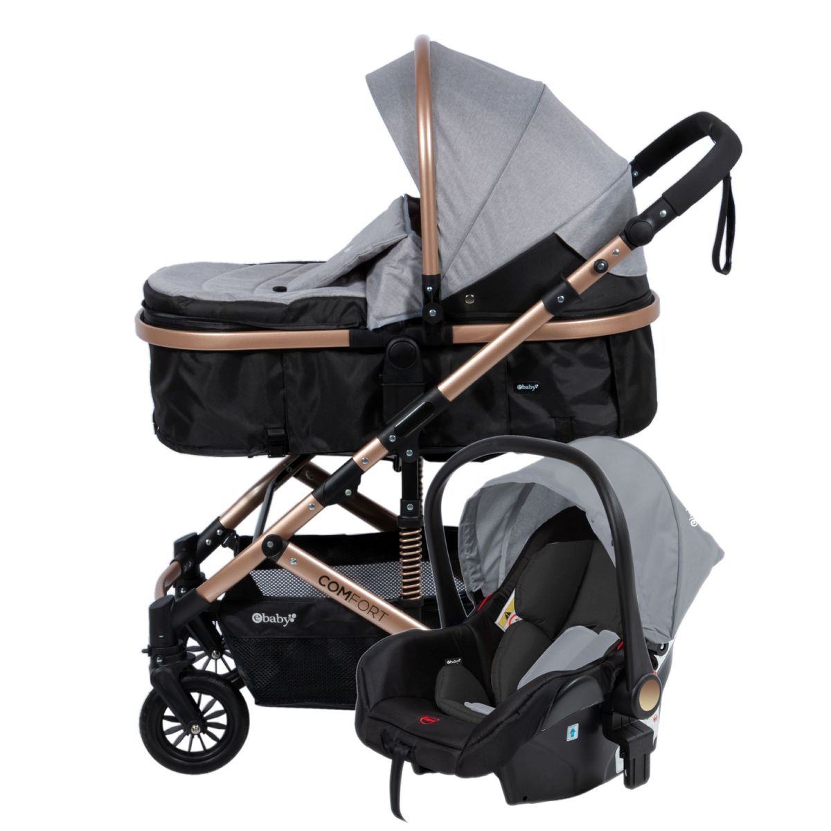 EBABY - COCHE CUNA MOISÉS CONFORT + PORTABEBÉ EB147P-1 Gris