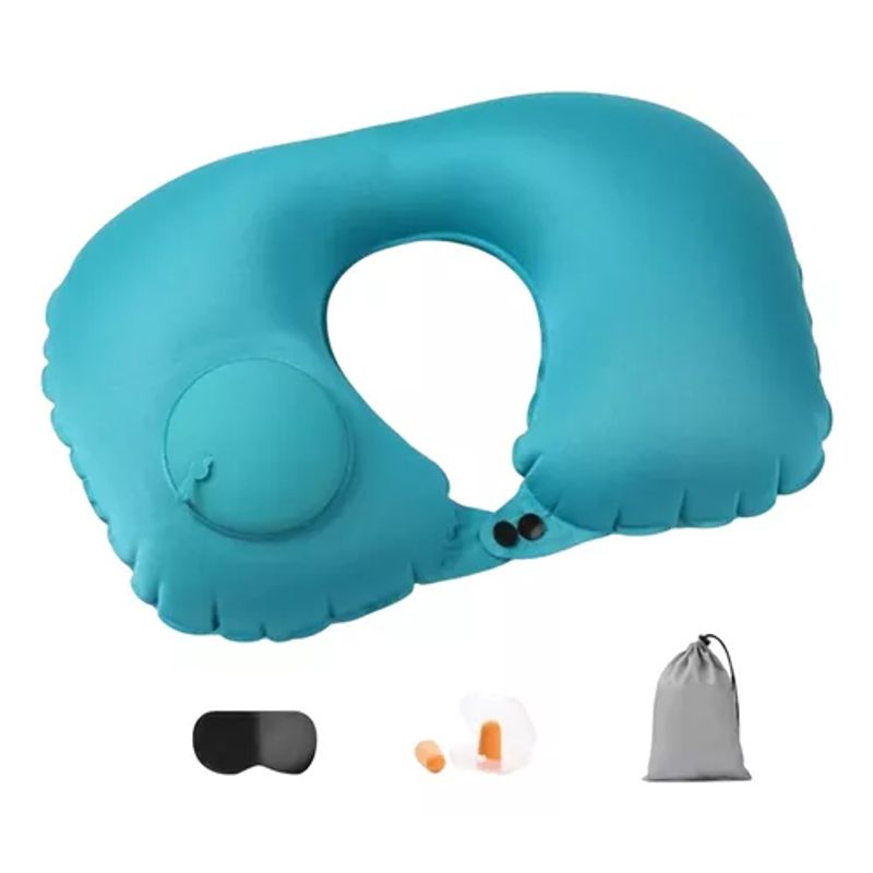 GENERICO - Almohada Viajera Inflable Kit Dormir Tapa Ojos Oído Descansa