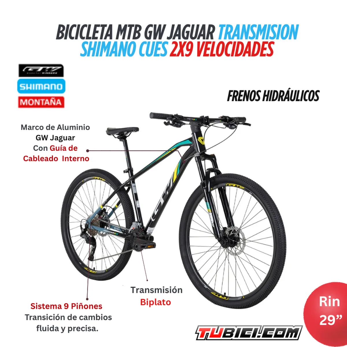 GW - BICICLETA MTB GW JAGUAR RIN29 SHIMANO CUES 2X9 VEL