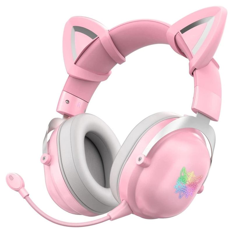 ONIKUMA - Auriculares Gamer Inalámbricos Onikuma B20 Rosa Con Luz LED