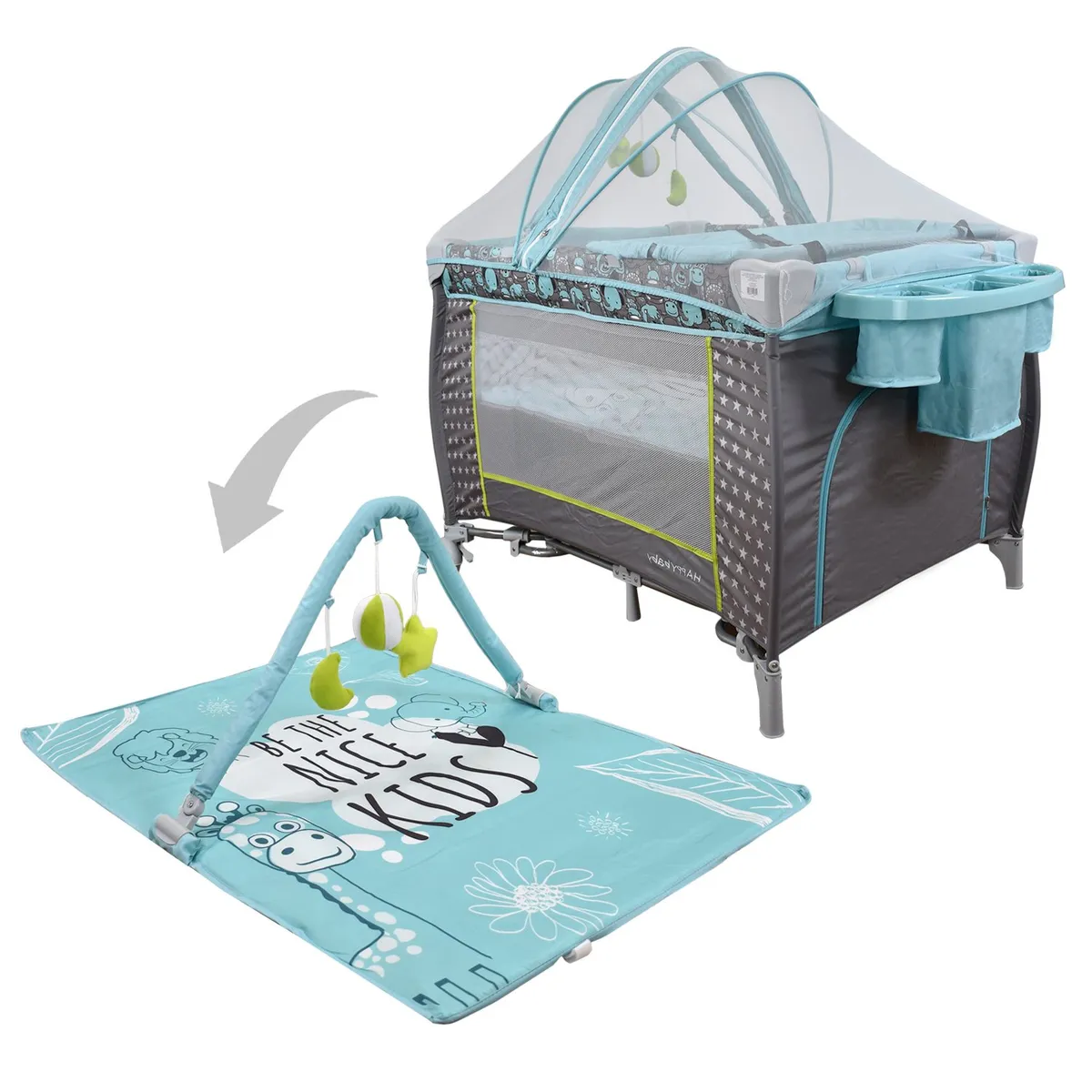 HAPPY BABY - Corral Cuna Bebe 3 en 1 Miami Happy Baby Azul