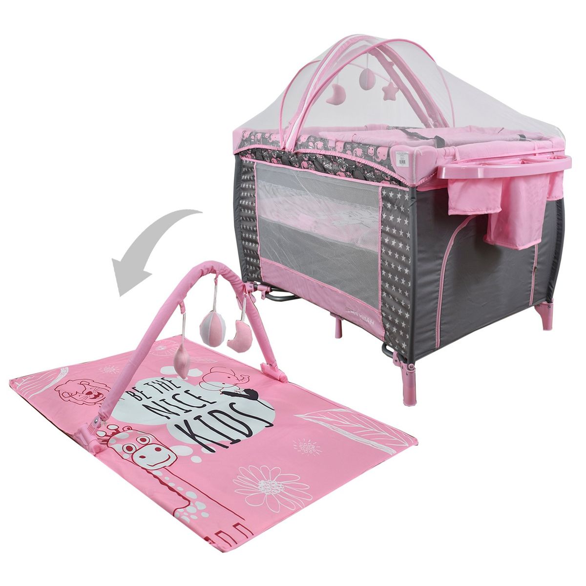 HAPPY BABY - Corral Cuna Bebe 3 en 1 Miami Happy Baby Rosa