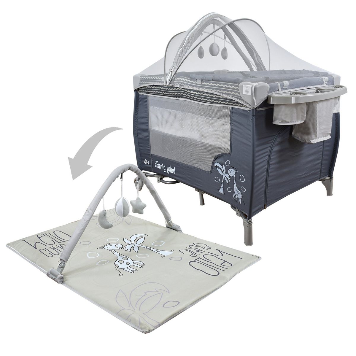 HAPPY BABY - Corral Cuna Bebe 3 en 1 Miami Happy Baby Gris