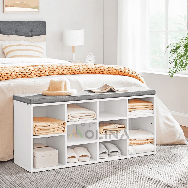 GENERICO - Mueble organizador de zapatos con banca zapatero blanco