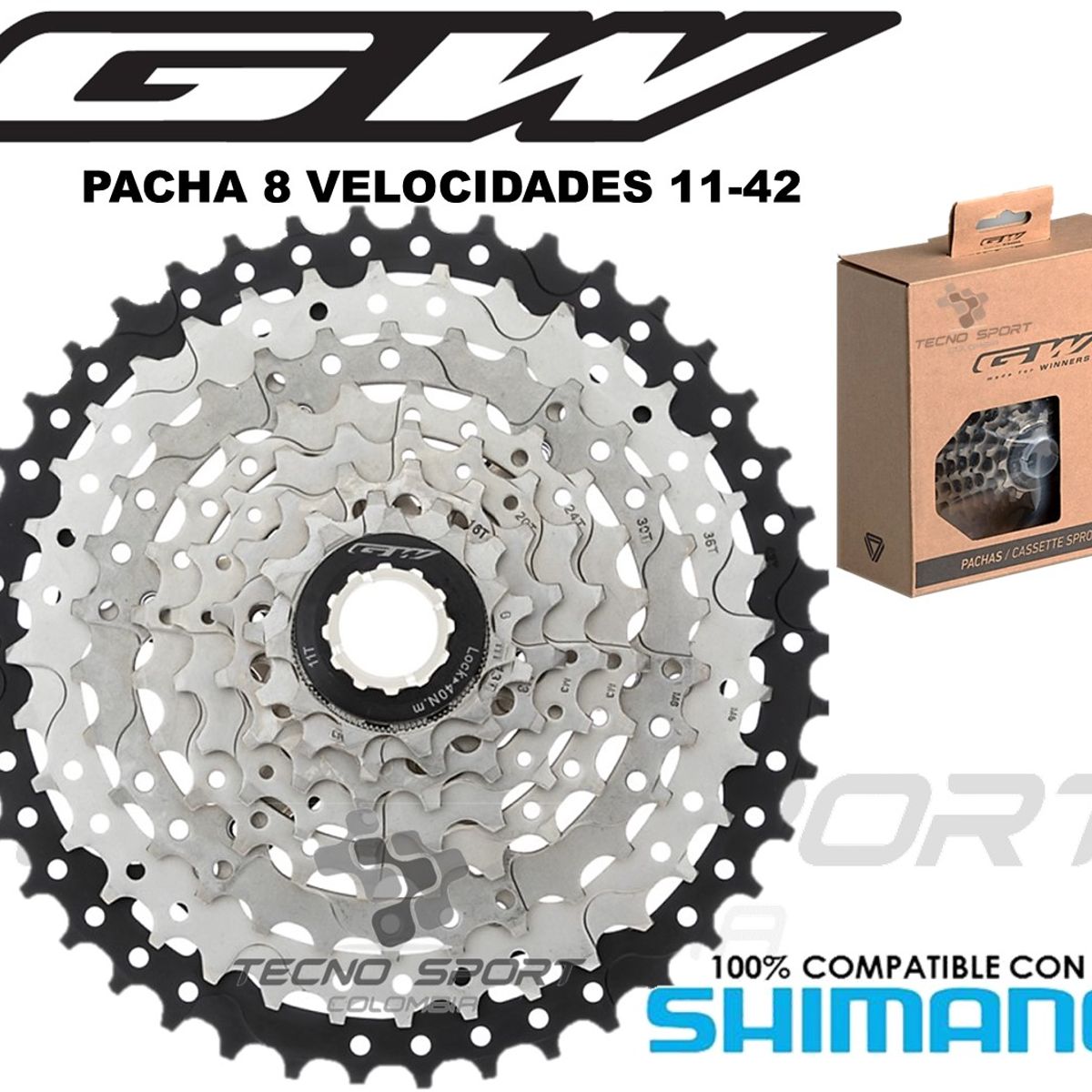 GW - Pacha Cassette Gw 8 Velocidades 11-42 Compatible Con Shimano