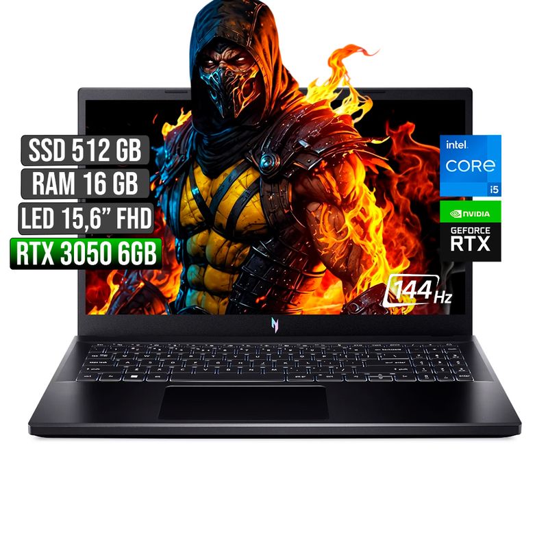 ACER - ACER NITRO INTEL CORE I5-13420H RTX 3050 6GB SSD 512GB RAM 16GB LED 15,6 FHD 144Hz