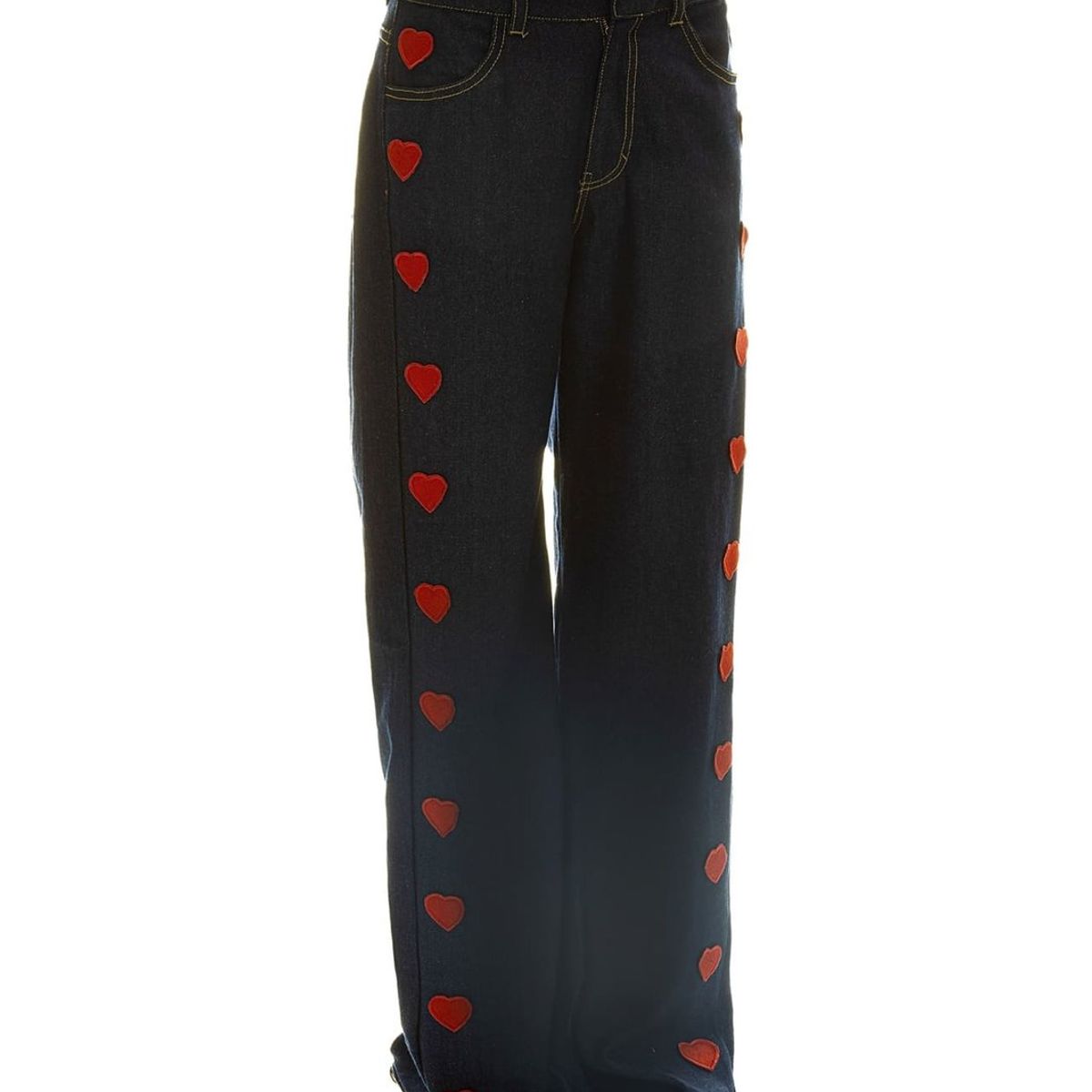 PINEAPPLES DON'T HAVE SLEEVES - Jeans Mujer Wide Leg con Corazones Bordados Pineapples