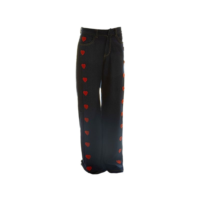 PINEAPPLES DON'T HAVE SLEEVES - Jeans Mujer Wide Leg con Corazones Bordados Pineapples