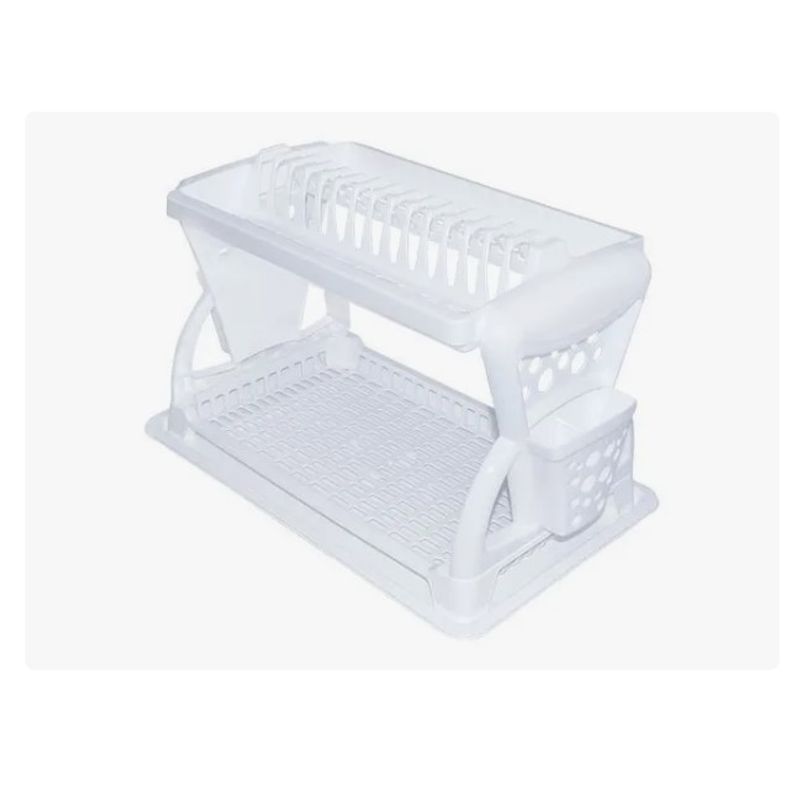PRODEHOGAR - Locero escurridor platero organizador platos doble nivel blanco
